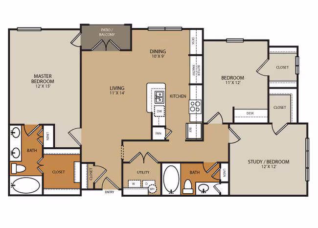 3 Beds • 2 Bath 2069 floor plan